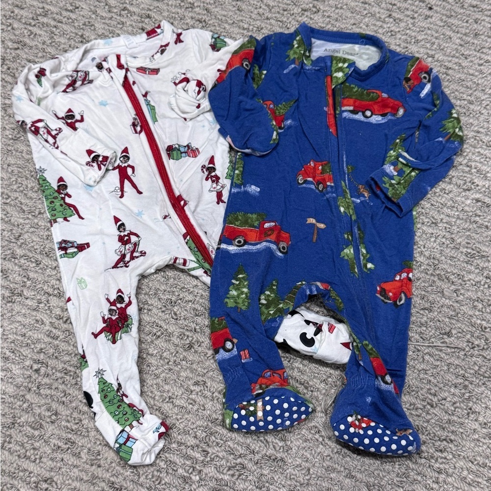 Angel Dear Blue & White Holiday Footed One-Piece Pajamas